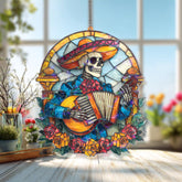 Mariachi Skeleton Acrylic Suncatcher, Day of the Dead Musician Window Hanging, Colorful Mexican Art Acrylic Home Decor Gift